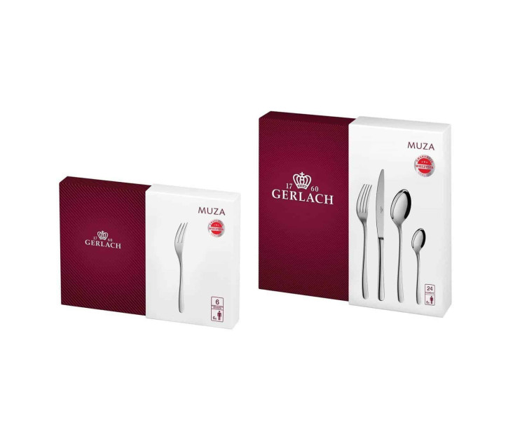 Set of 24 polished MUZA cutlery + 6 cake forks.