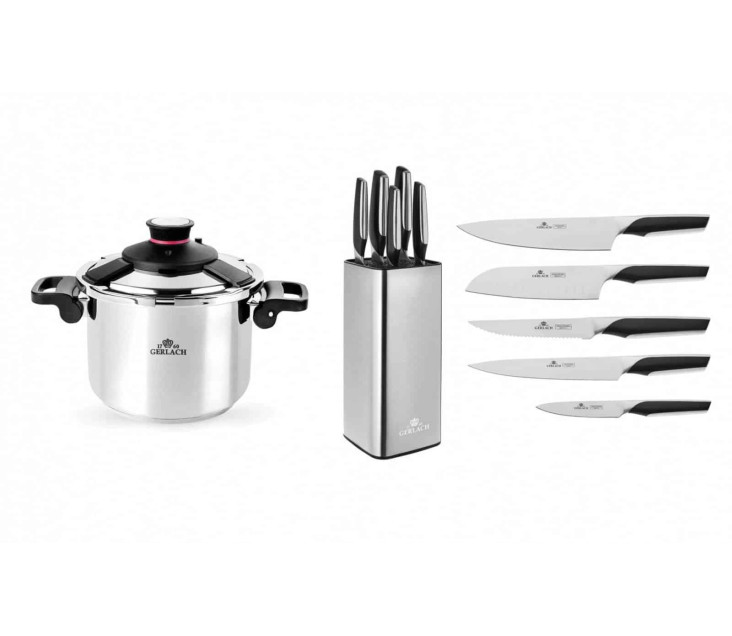 Pressure cooker 6,0l SOLID + knife set in a block