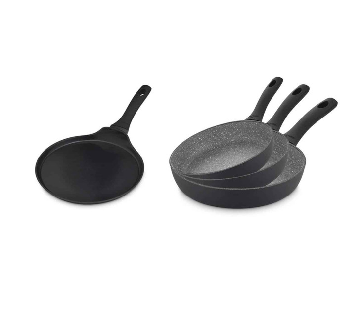 Set of 3 GRANITEX GREY frying pans 20/24/28 cm + pancake pan