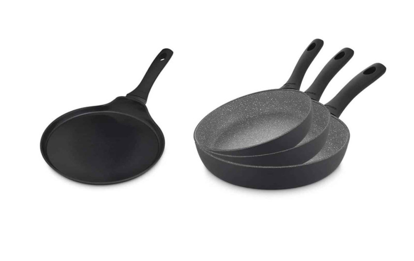 Set of 3 GRANITEX GREY frying pans 20/24/28 cm + pancake pan