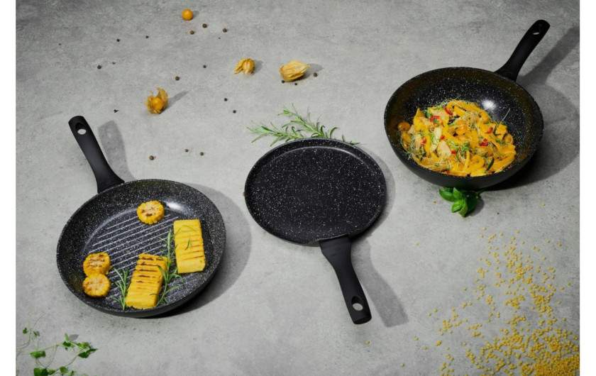 Set of 3 GRANITEX GREY frying pans 20/24/28 cm + pancake pan