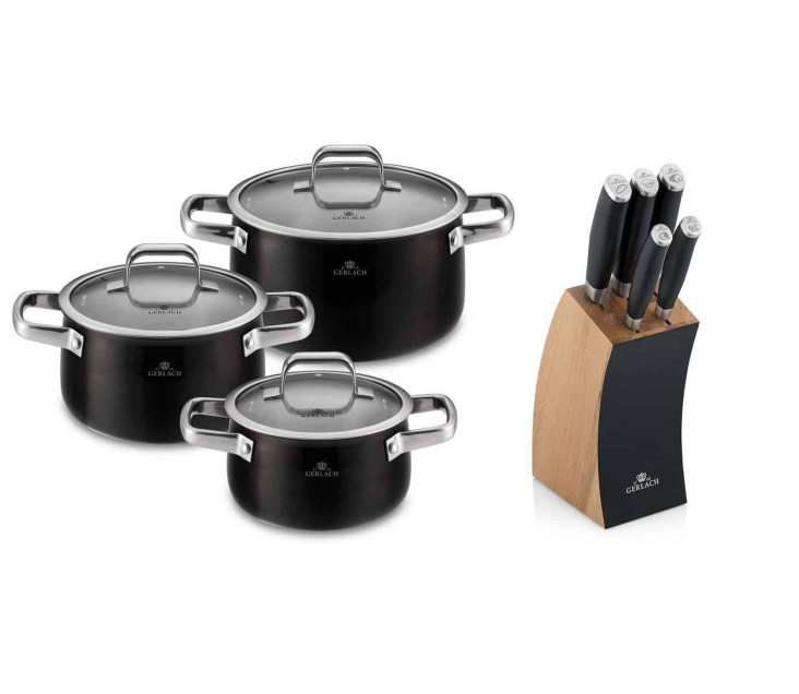 Set of 6 PRIME pots + set of knives in a block