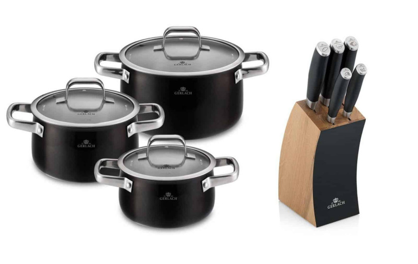 Set of 6 PRIME pots + set of knives in a block