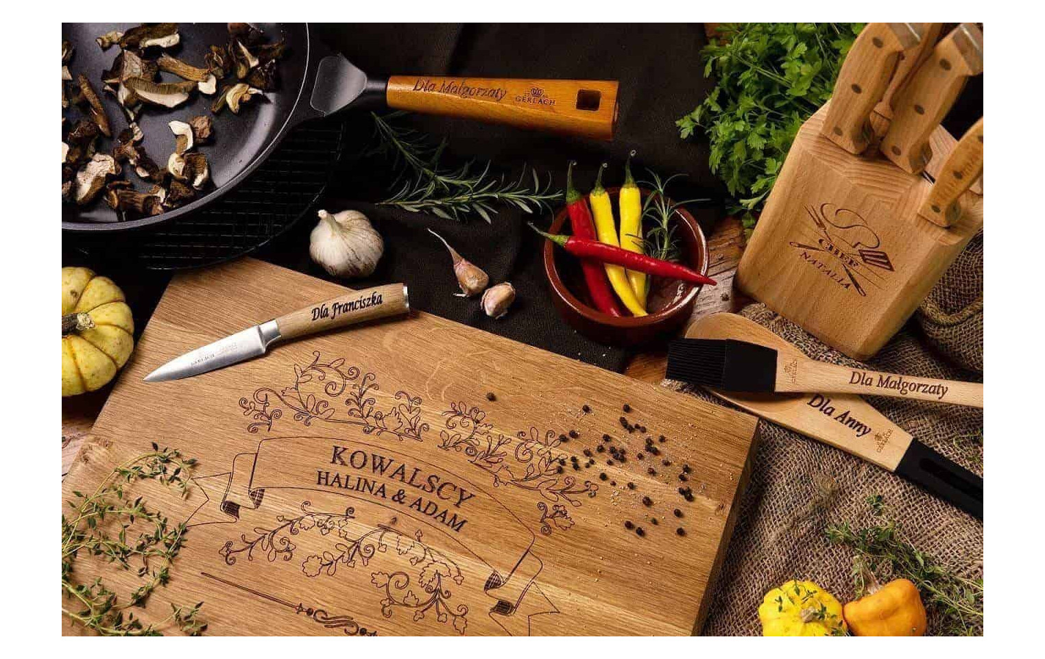 Cutting board NATUR + kitchen knife
