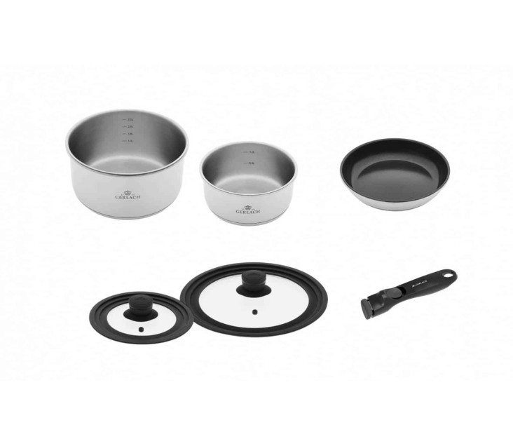Cookware set 16/20 cm SMART STEEL + handle + 24 cm frying pan + 2 lids
