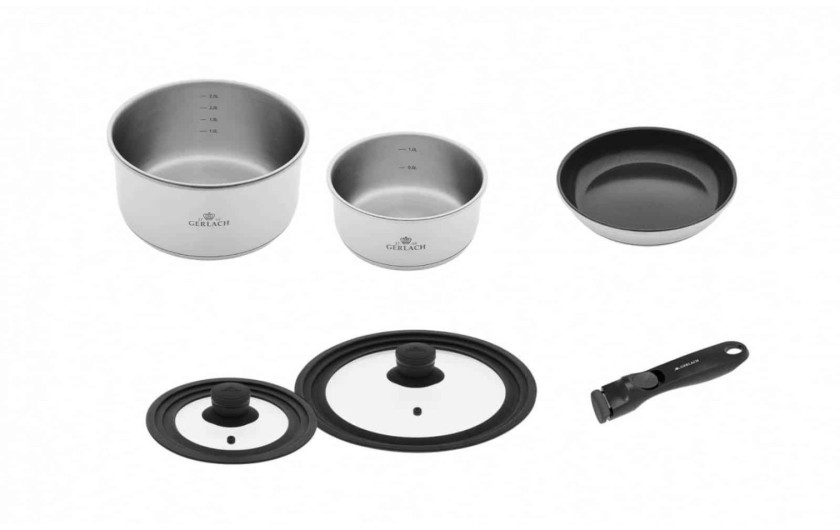Set of pots 16/20 cm SMART STEEL + handle + 24 cm pan + 2x lids