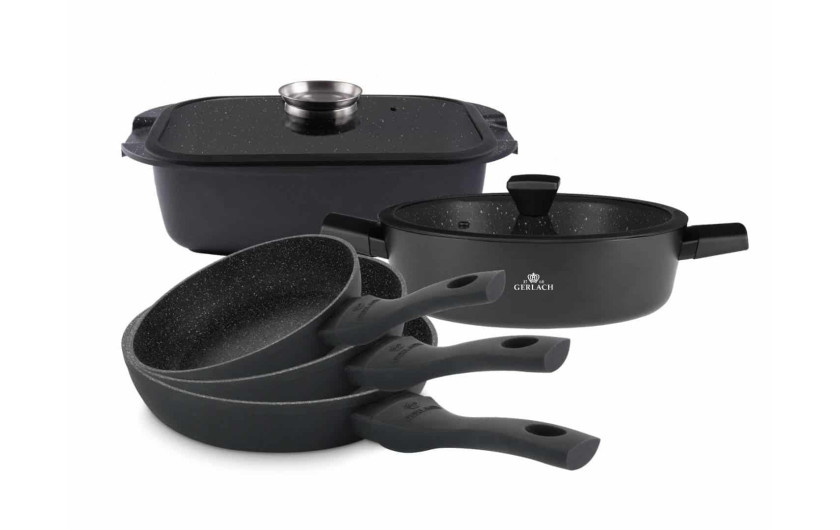 Set of 3 frying pans 20/24/28 cm + 32 cm roasting tray + 28 cm pot GRANITEX