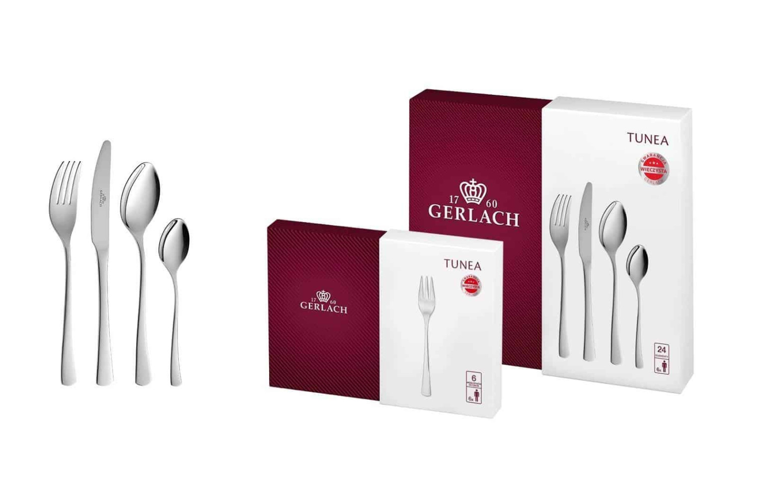 24-Piece Cutlery Set + 6-Piece Cake Fork Set TUNEA Polished Finish