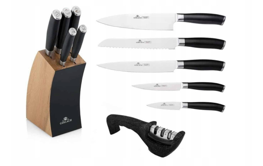 Set of knives in block DECO BLACK + 3 in 1 sharpener