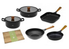 Pot 24/28 cm + frying pan 24 cm + grill pan 28 cm + WOK pan + NATUR board Pot 24/28 cm + frying pan 24 cm + grill pan 28 cm + WOK pan + NATUR board
