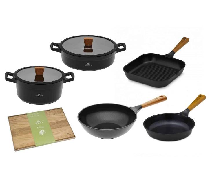 Pot 24/28 cm + frying pan 24 cm + grill pan 28 cm + WOK pan + NATUR board