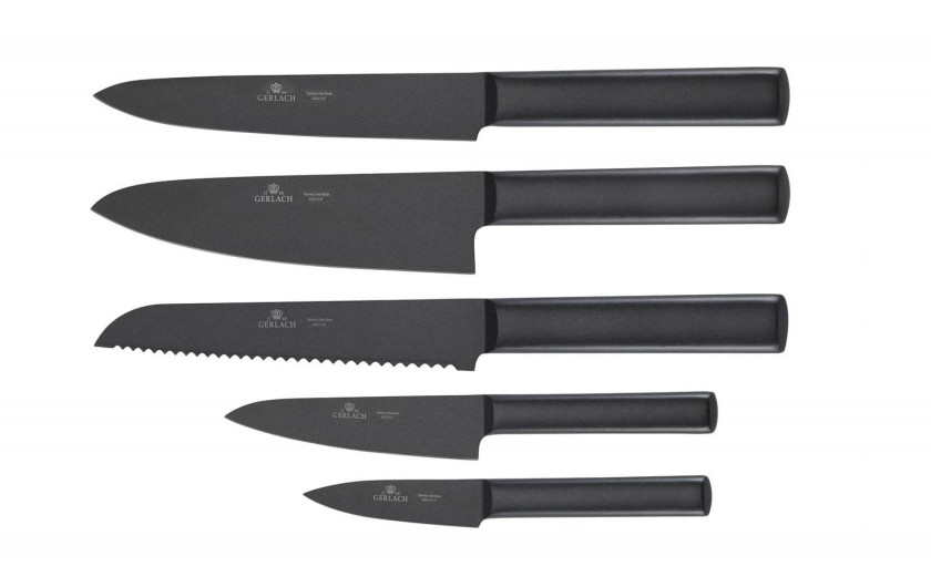 6-piece pot set FIRST + Set of knives in block AMBIENTE BLACK