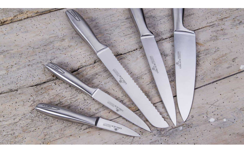 PRESTIGE PLUS pot set + FLAMES cutlery set 68 pcs. + Modern knife set + 3x Granitex Grey frying pans + lids