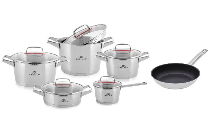 11-piece SUPERIOR pots set + 28cm Solid Lite steel pan with Ilag Ultimate coating