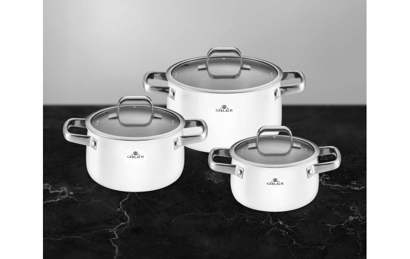 6-piece set of PRIME WHITE pots + set of knives in a white block