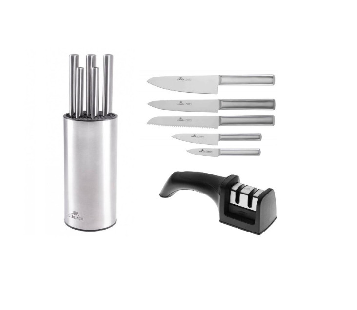 Stainless steel knife set in block AMBIENTE + sharpener