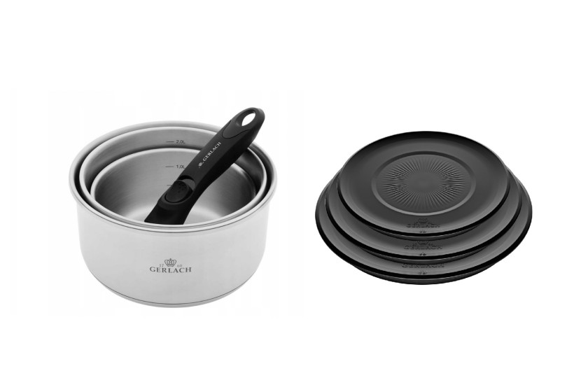 4-piece cookware set SMART STEEL + SMART lids for storage 16cm, 18cm, 20cm - black