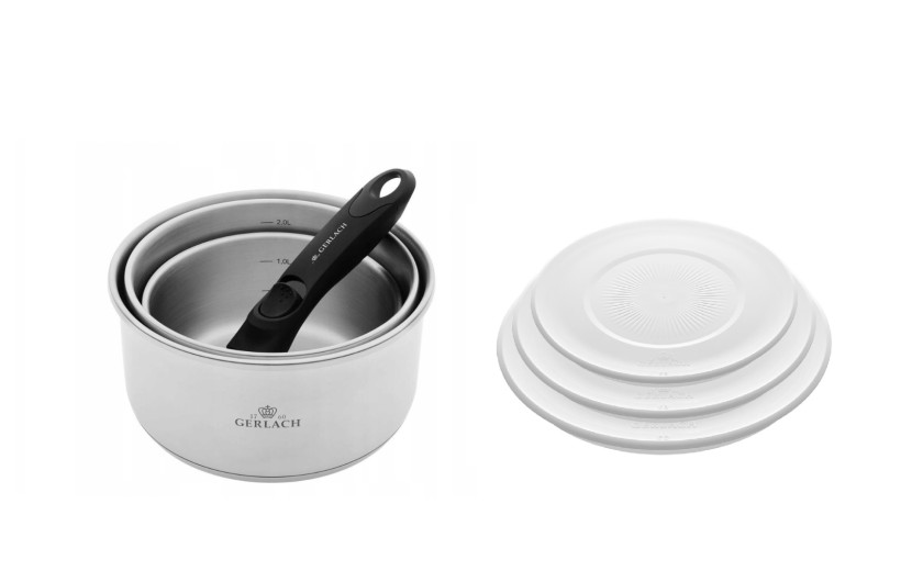 Set of 4 pots SMART STEEL + SMART lids for storage 16cm, 18cm, 20cm - white