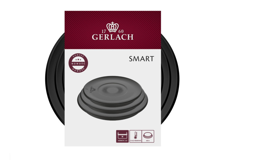 SMART STEEL 4-piece pot set + SMART universal lid 16cm, 18cm, 20cm + 3-piece storage lid set - black.