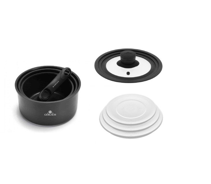 4-piece cookware set SMART + SMART universal lid 16cm, 18cm, 20cm + 3-piece storage lids - white