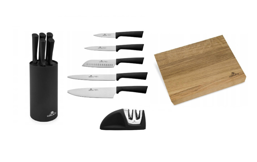 Set of knives in the SMART BLACK block + SMART Mini sharpener + NATUR oak cutting board 30x24 cm