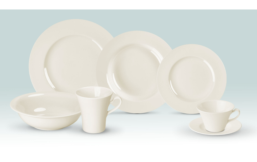 Porcelain set MUZA 38 pieces for 6 people: 18 dinner plates + 12 cups with saucers + mug + salad bowl.