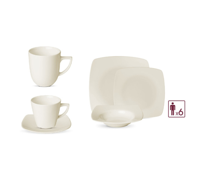 VALOR porcelain service 36 pcs for 6 people: 18 dinner plates + 12 cups with saucers + mugs