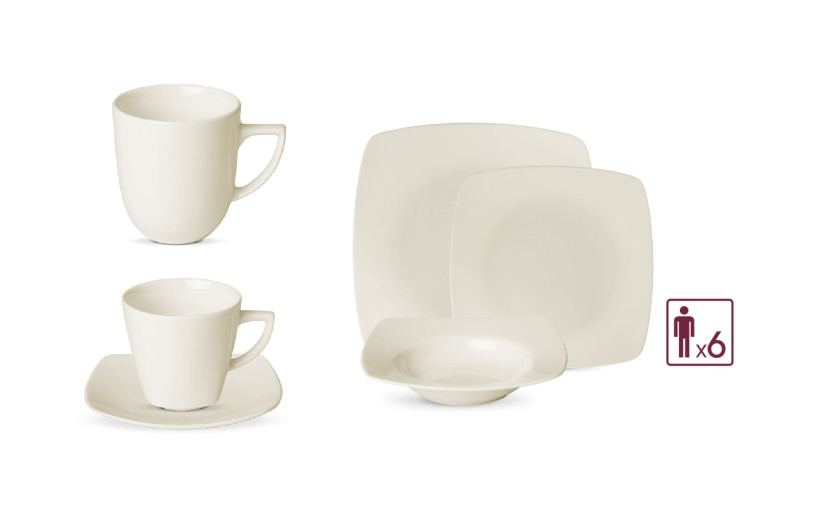 Porcelain service VALOR 36 pieces for 6 people: dinner plates 18 pieces + cup with saucer 12 pieces + mugs