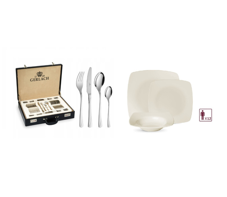 VALOR table set 36-piece dinner plate set for 12 people + 68-piece VALOR cutlery set gloss + suitcase