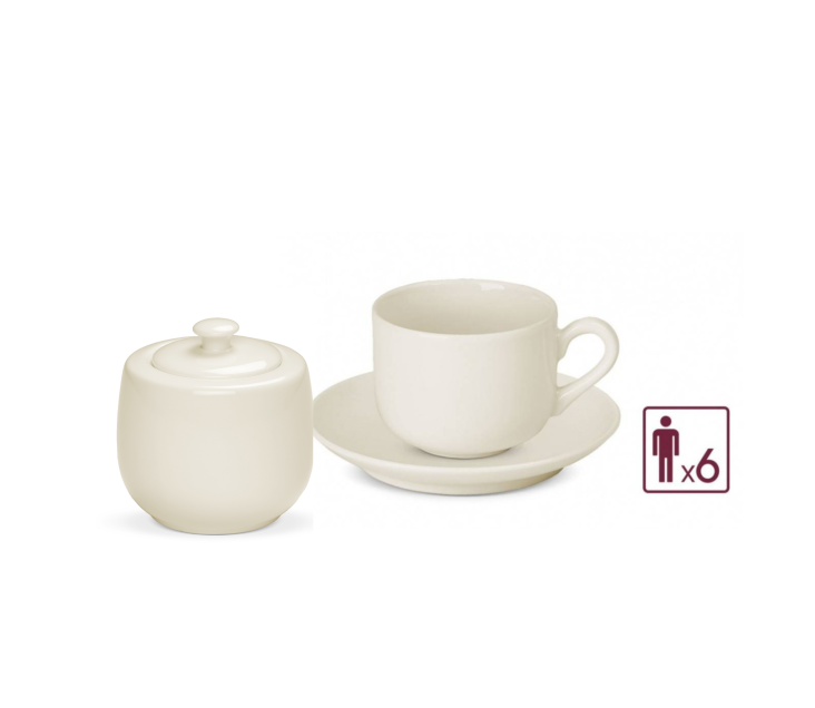 FLOW Set of cups with saucers 12 pcs / 6 persons + FLOW Sugar Bowl