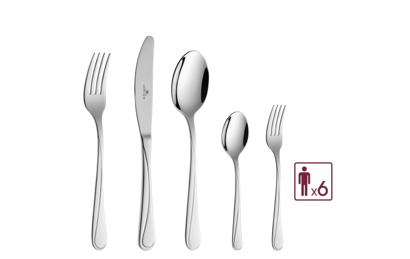 24-piece shiny MANGO cutlery set + set of 6 cake forks. 24-piece shiny MANGO cutlery set + set of 6 cake forks.
