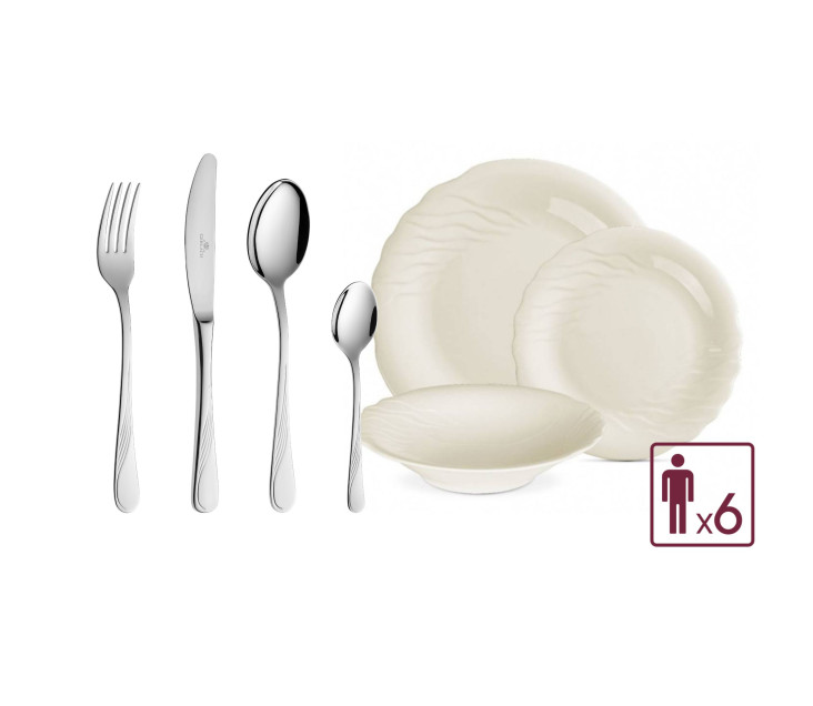 24-Piece Cutlery Set CELESTIA Polished Finish + 18-Piece Dinner Set CELESTIA for 6 People