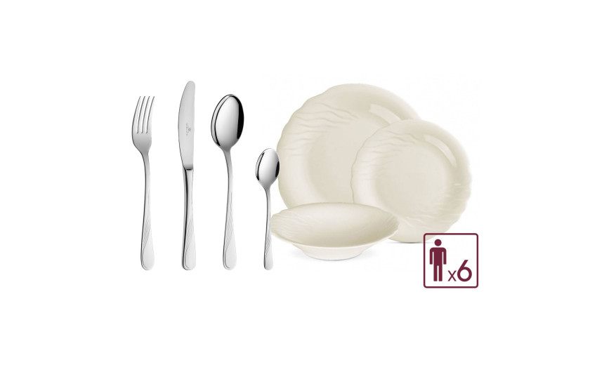 CELESTIA set of 18 dinner plates + Set of 24 polished cutlery CELESTIA/6 people.