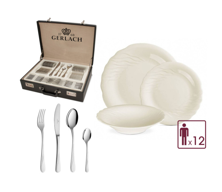 CELESTIA set of 36 pieces of dinner plates / for 12 people. 68-piece CELESTIA cutlery set with a glossy finish + carrying case.