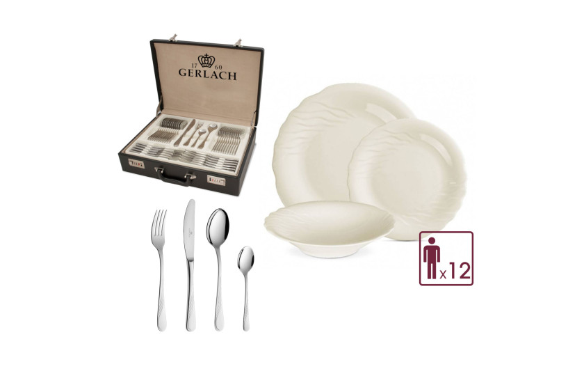 CELESTIA set of 36 pieces of dinner plates / for 12 people. 68-piece CELESTIA cutlery set with a glossy finish + carrying case.