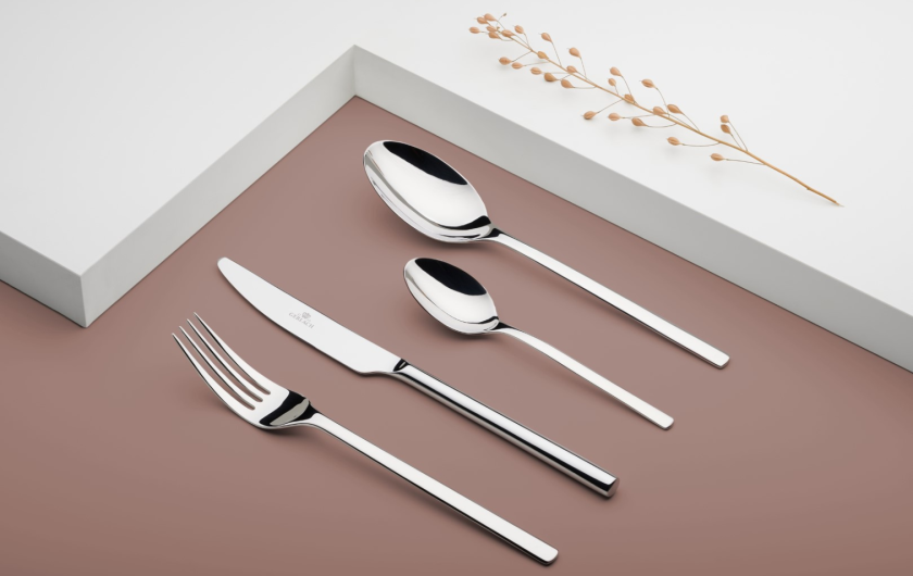 Set of 24 polished MODERN cutlery + 6 cake forks.