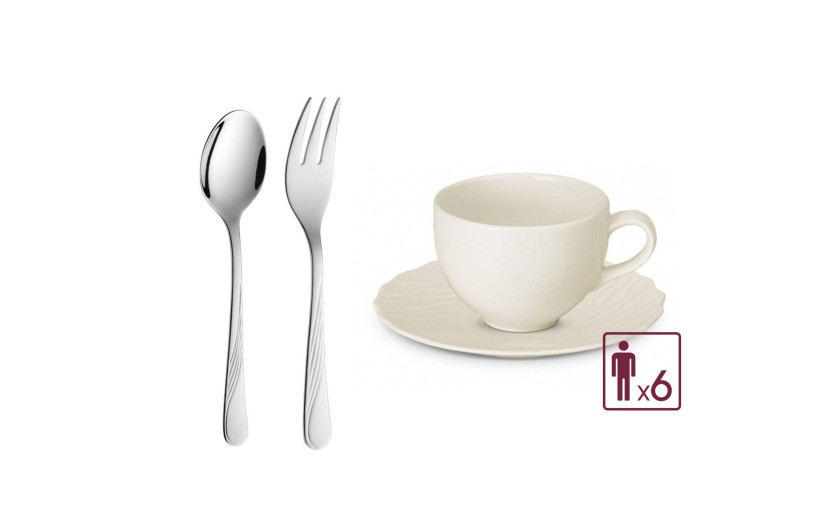 CELESTIA set of 12 cups with saucers + coffee spoons + cake forks CELESTIA/6 people.
