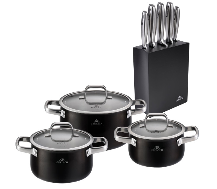6-piece cookware set PRIME + knife set in a black block