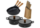 Knife set in block + 2x pots 24/28 cm + 3x frying pans NATUR