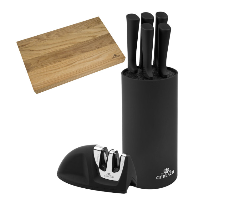 Set of knives in the SMART BLACK block + SMART Mini sharpener + NATUR oak cutting board 30x24 cm