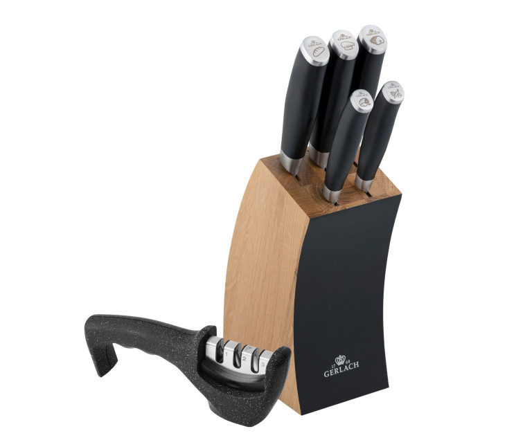 DECO BLACK Knife Block Set + Knife Sharpener