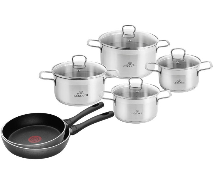 8-piece cookware set BRAVA + 2x frying pans CONTRAST ThermoCoat 24 and 28 cm