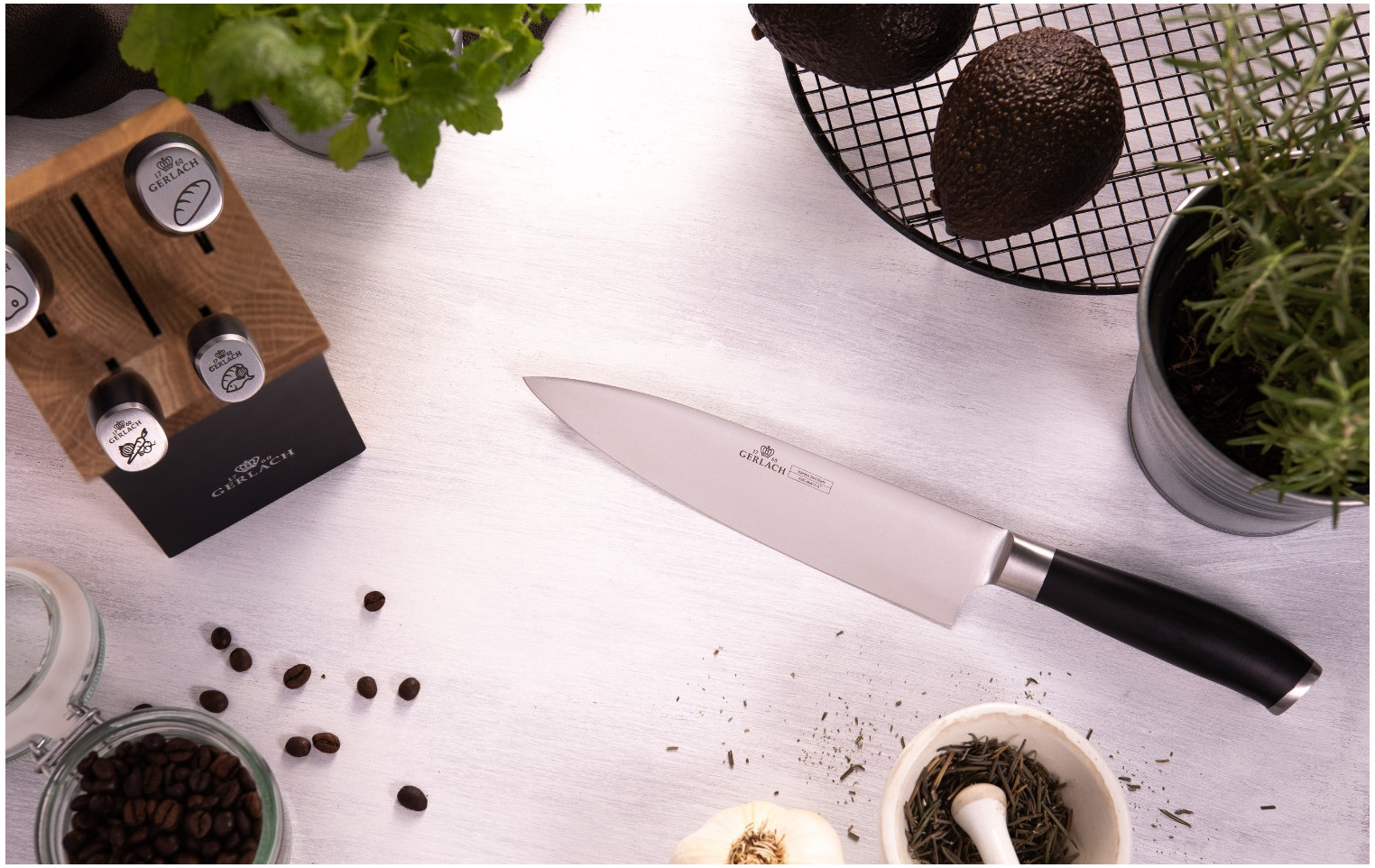 DECO BLACK Knife Block Set + Knife Sharpener