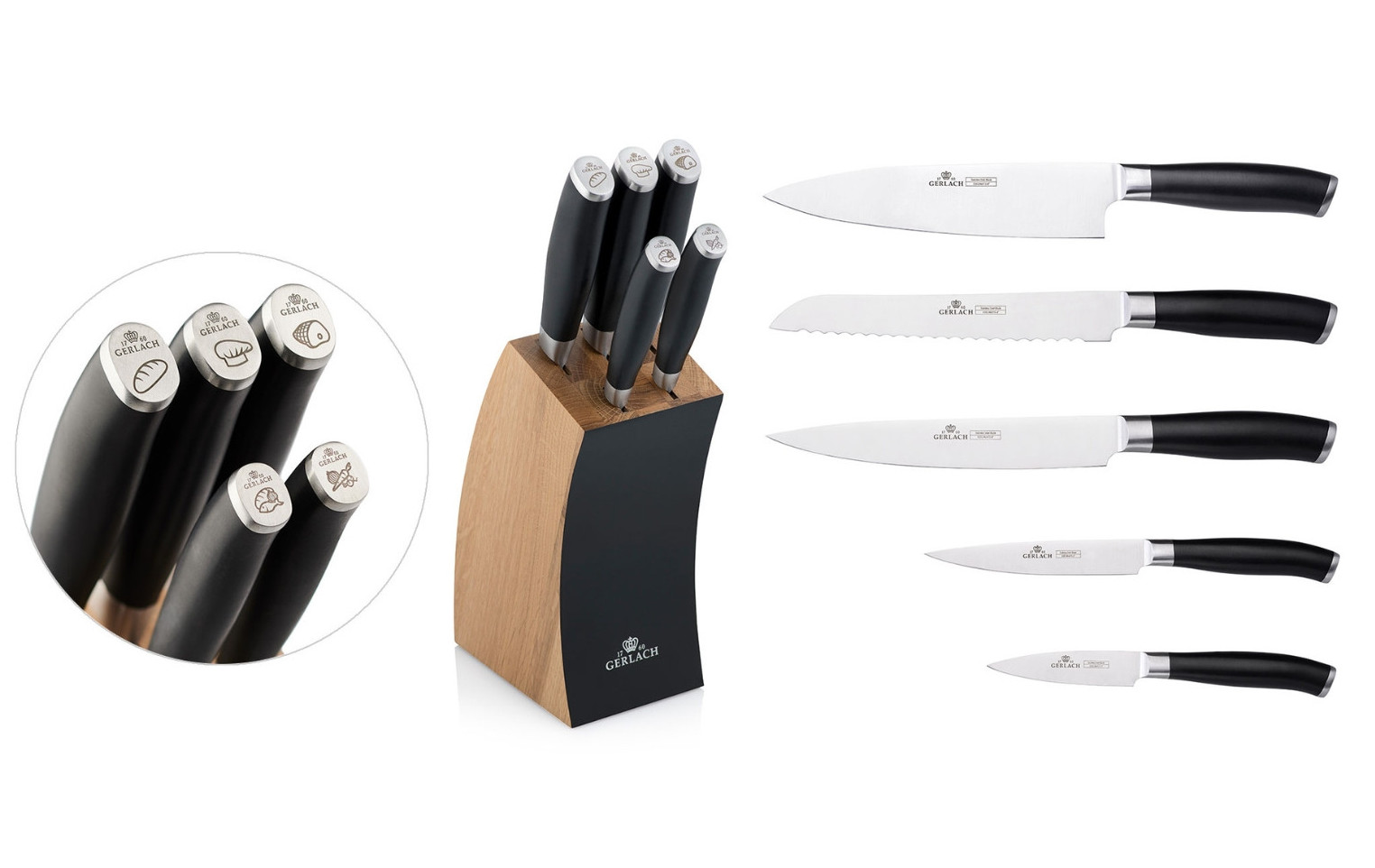 DECO BLACK Knife Block Set + Knife Sharpener