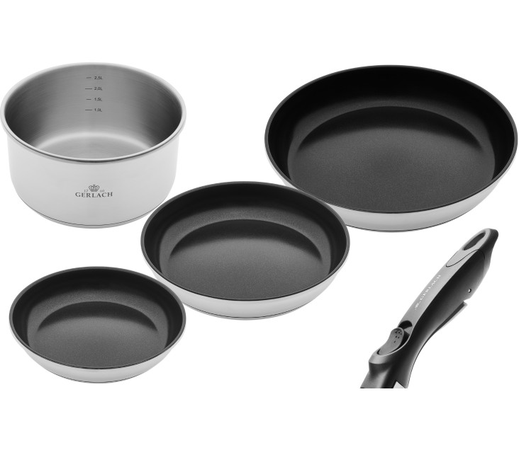 SMART STEEL set of pans 20/24/28 cm + steel pot 20 cm