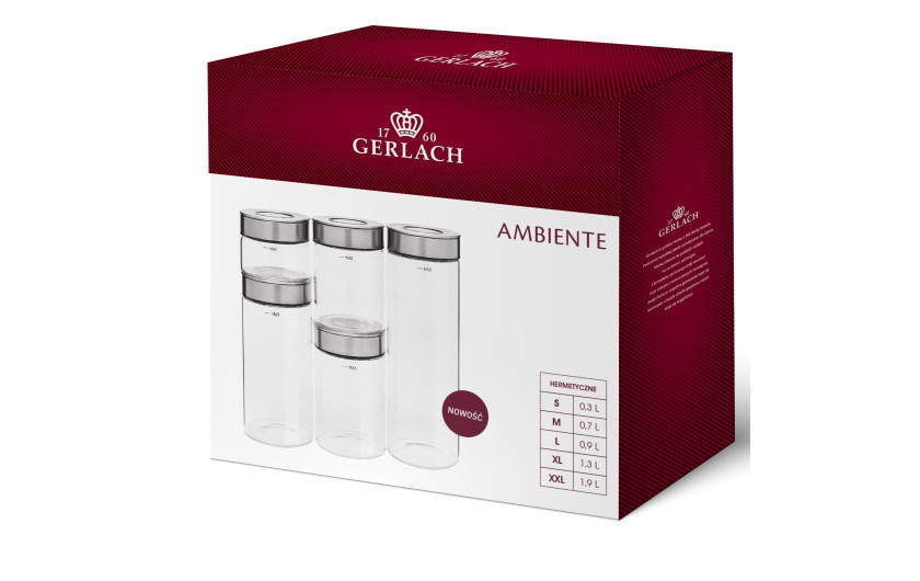 Ambiente set of containers with a steel lid, 5 pieces.