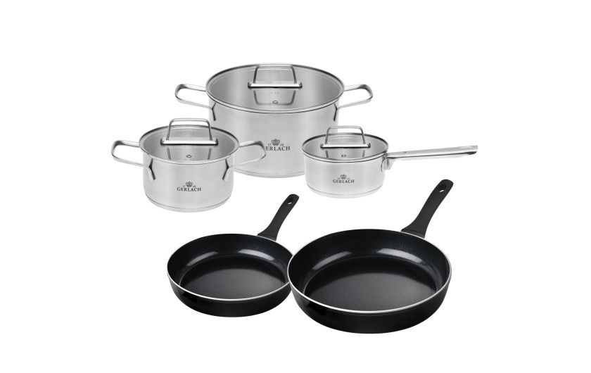 AMBIENTE set of 6 pots + 2x Harmony Classic frying pans 24/28cm with ceramic coating.