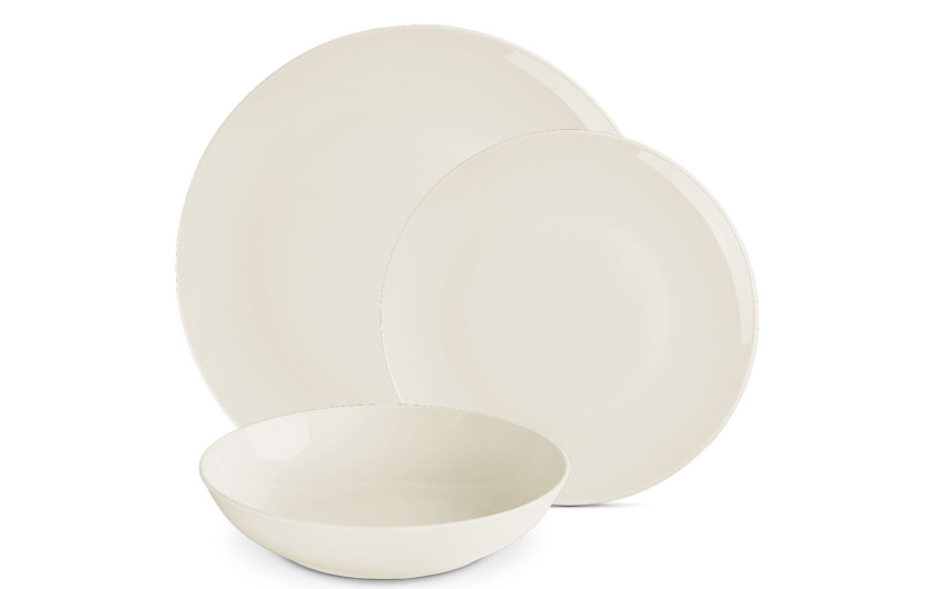 Porcelain service FLOW 36 pieces for 6 people: dinner plates 18 pieces + cup with saucer12 pieces + mug