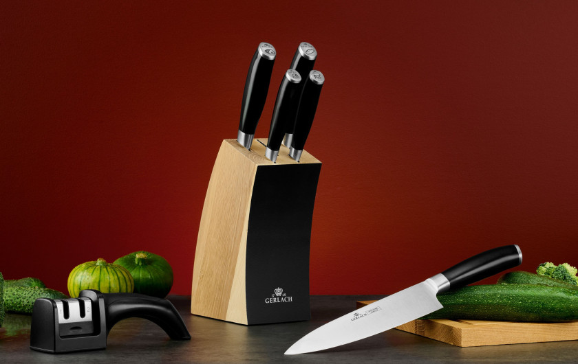 Knife set in DECO BLACK block + 3-in-1 sharpener