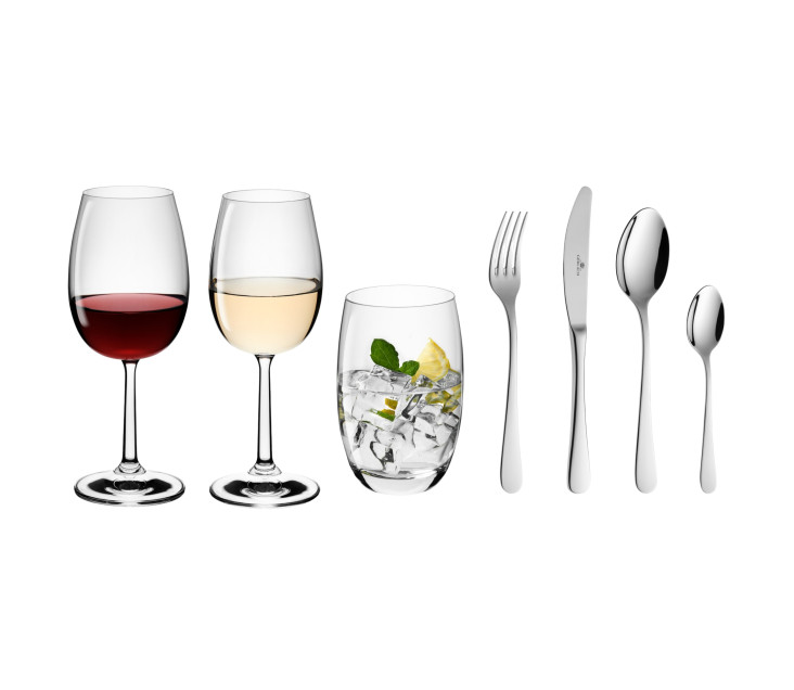 FLOW complete set of glasses and cups + cutlery set for 6 people